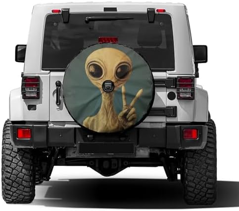 KiuLoam Martian Alien Peace Sign Retro Spare Tire Cover with Backup Camera Hole Universal Sunscreen Waterproof Wheel Covers for Trailer RV SUV Truck and Many Vehicles (16" for Diameter 29"-31")