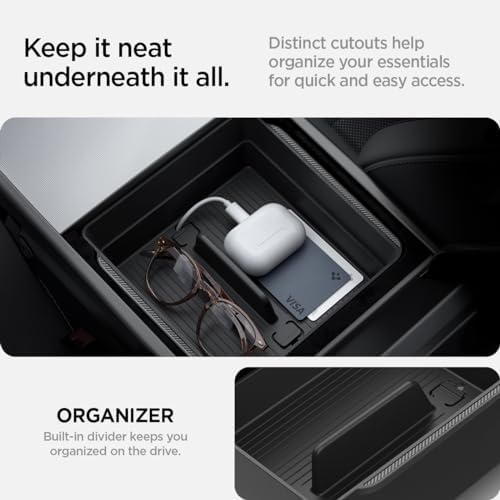Spigen Armrest Console Organizer for Tesla Model Y Juniper & Model Y L (Standard, Premium & Performance 2026/2025) and Model 3 Highland (Standard, Premium & Performance 2026/25/24)