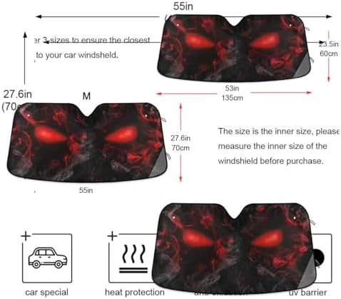 Skull Red Eyes Car Windshield Sun Shade Foldable UV Ray Sun Visor Protector Sunshade to Keep Your Vehicle Cool (57" x 31.5")