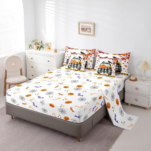 Black White Farm Car King Size Comforter Set 7 Piece Thanksgiving Pumpkin Sunflower Bedding Comforter Set,Crow Maple Tree Fall Leaves Bed in a Bag with Comforter,Flat Sheet,Fitted Sheet,Pillowcases - Image 4