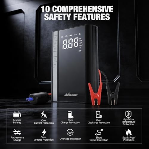 Nilight Jump Starter with Air Compressor 3500A 150PSI Portable Car Battery Booster 9.0 Gas & 8.0L Diesel with Auto-Shutoff Digital Tire Inflator 12V Battery Power Supply w/Large LCD Display - Image 7