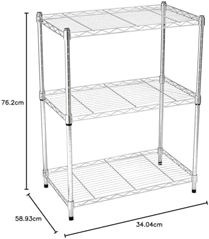 Amazon Basics 3-Shelf Adjustable Heavy Duty Steel Wire Shelving Rack with Chrome Finish, No-Tool Assembly, 250 lbs per Shelf, 23.2" L x 13.4" W x 30" H - Image 4