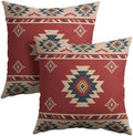 Sweetshow Red Aztec Southwest Pillow Covers Set of 2 Linen 18x18 Inches by Sweetshow