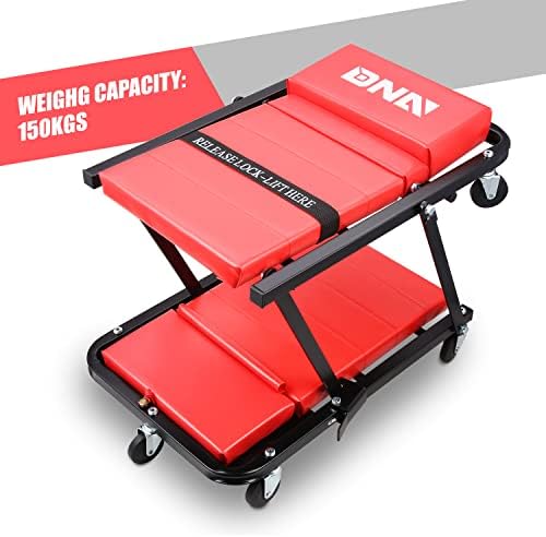 DNA Motoring TOOLS-00192 48" 2 IN 1 Folding Rolling Garage Shop Creeper Roller Seat, 7 Pcs 2" Casters, 350 Lbs Weight Capacity, Red - Image 4