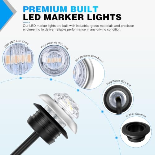 Nilight 3/4" Round Marker Lights 10PCS Purple Side Bullet Clearance Light