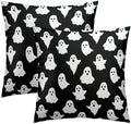 Happy Halloween Throw Pillow Covers 16X16 Inches Set of 2 White Cute Ghost Spooky Black Pillowcase Soft Cotton Square Cushion Covers for Home Sofa Bedroom Decoration by Sweetshow