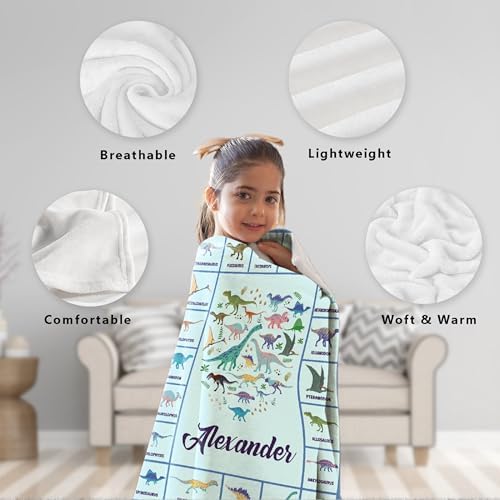 Dinosaur Custom Name Blanket Gifts for Girls Boys Women - Super Soft Cozy Warm Throw Sheet for Couch Bed Sofa Office Decor All Season 90"x120" for Whole Family - Image 6