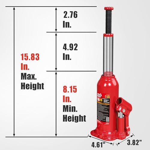 BIG RED T90603B Torin Hydraulic Welded Bottle Jack, 6 Ton (12,000 lb) Capacity, Red - Image 2