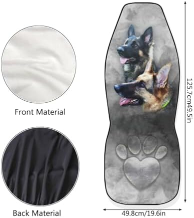 3D German Shepherd Print Car Front Seat Covers, Breathable Easy to Install Automotive Bucket Seat Covers Fits Most Cars SUV Trucks, Grey