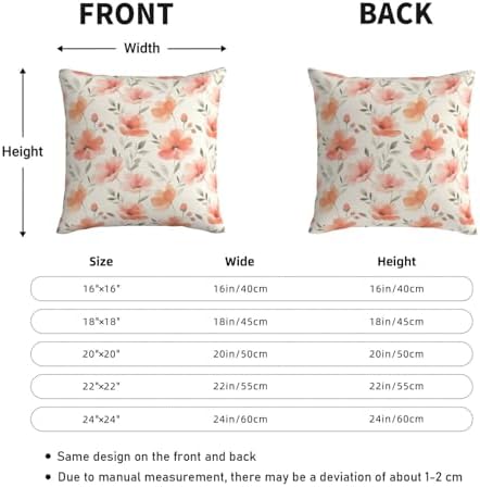 KiuLoam Spring Peach Floral Pillow Covers 18x18 Inch Set of 2, Coral Pink Watercolor Flower Rustic Decorative Throw Pillows, Farmhouse Outdoor Square Cushion Cases for Sofa Couch Bed Home Decor - Image 4