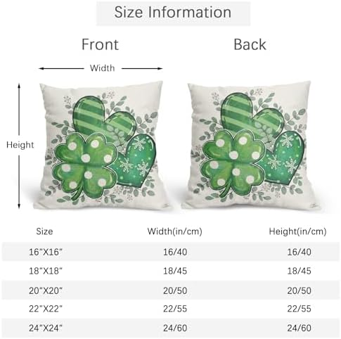 St Patricks Day Pillow Covers 24x24 Set of 2 Shamrock Clover Throw Pillow Covers Rustic Spring Pillowcase Linen Decoration Farmhouse Decorative Green Cushion Case Couch for Indoor Outdoor Home Decor - Image 4