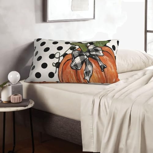 Fall Pillow Covers 12x20 Set of 2 Pumpkin Maple Leaves and Polka Dot Fall Decor Pillowcase Autumn Thanksgiving Decorative Outdoor Throw Pillow Covers Linen Farmhouse Cushion Case for Sofa Home - Image 5