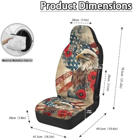 Bulopur Retro Floral Eagle American Flag Front Car Seat Covers Waterproof Universal Vehicle Seat Covers with Side Airbag Easy Install Auto Cushions Cover Compatible with SUV Truck Van Sedans