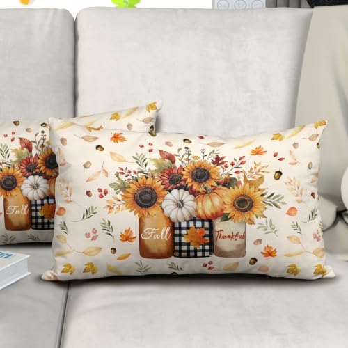 Sweetshow Autumn Sunflowers Vase Pillow Covers Set of 2 Cotton 20x12 Inches - Image 6