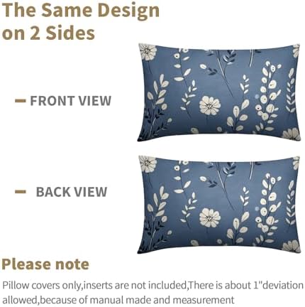 Spring Navy Blue Pillow Covers 12x20 Set of 2 Summer Throw Pillow Covers Rustic Floral Pillowcase Linen Decoration Farmhouse Soft Decorative Flower Cushion Case Couch for Indoor Outdoor Home Decor - Image 6