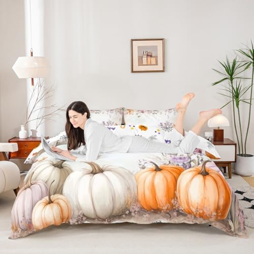Erosebridal Happy Thanksgiving Bedding Set Toddler Size,Fall Pumpkin Harvest Comforter Cover for Kids Teen Adult, Maple Autumn Leaves Duvet Cover Rustic Farmhouse Quilt Cover Country Bedroom Decor - Image 3