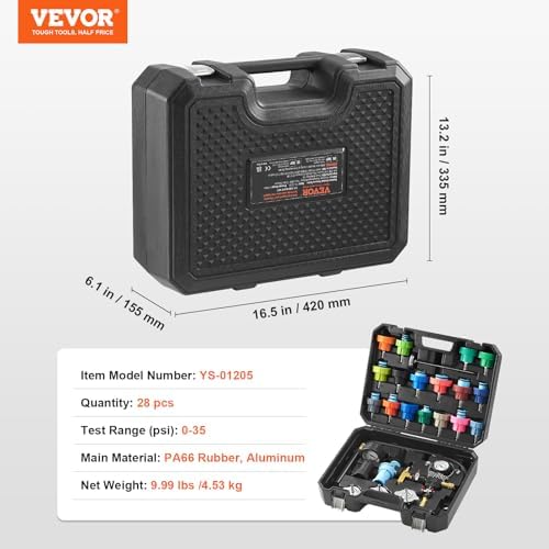 VEVOR 28 pcs Universal Radiator Pressure Tester Kit, Coolant Pressure Tester Kit with Manual Pump and Color-Coded Test Caps, Coolant Vacuum Refill kit for Cars Motorcycles Trucks Cooling System - Image 6