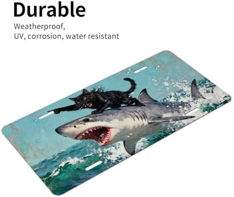 Black Cat Shark Ocean Front License Plate 6" * 12" for Women