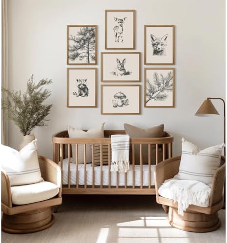 Nursery Wall Art Woodland Animal Canvas Wall Decor Baby Room Pictures Forest Animal Prints Kids Wall Art Pine Tree Poster Nature Vintage Artwork Deer Fox Painting for Bedroom 12x16x7 Inch Unframed - Image 4