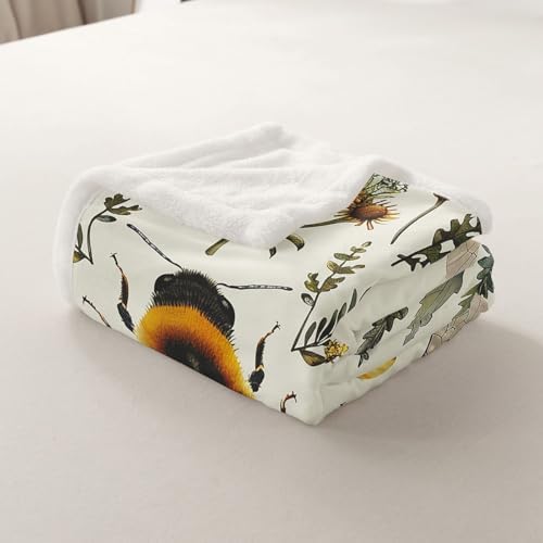 Honeybee Flowers Sherpa Blanket Wild Bee Animal Mushroom Throw Blanket Bedroom Living Room Soft Cozy Retro Rustic Blankets Decor for Bed Couch Sofa Yellow Black Green Flannel Blankets 30"x40" - Image 7