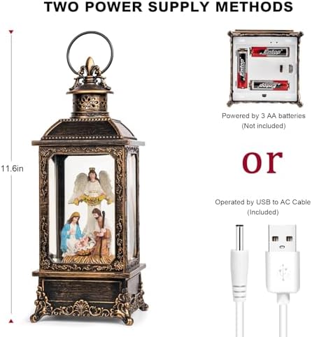 Christmas Snow Globe Swirling Glittering Angel & Nativity Scene with Music, USB Lined/Battery Operated Lighted Water Lantern for Christmas Festival Decoration Gifts - Image 6