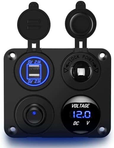 Nilight 4 in 1 ON OFF Charger Socket Panel Dual USB Charger Power Outlet LED Voltmeter Cigarette Lighter Socket LED On Off Rocker Toggle Switch for Truck Car Marine Boats RV, 2 Yeas Warranty