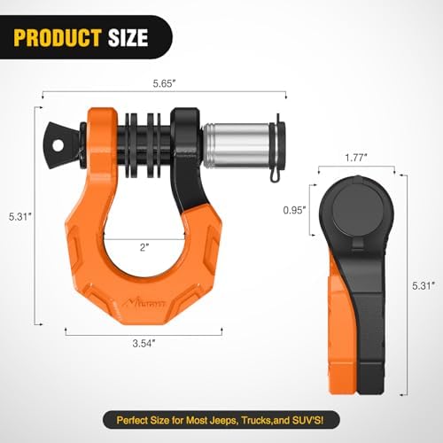 Nilight 2 Pack 3/4" D-Ring Separate Shackle 45,000 Lbs Break Strength | Includes 7/8" Lock Pin, Isolators and Washers Off Road Recovery, for Tow Strap Winch Truck Vehicle Black&Orange