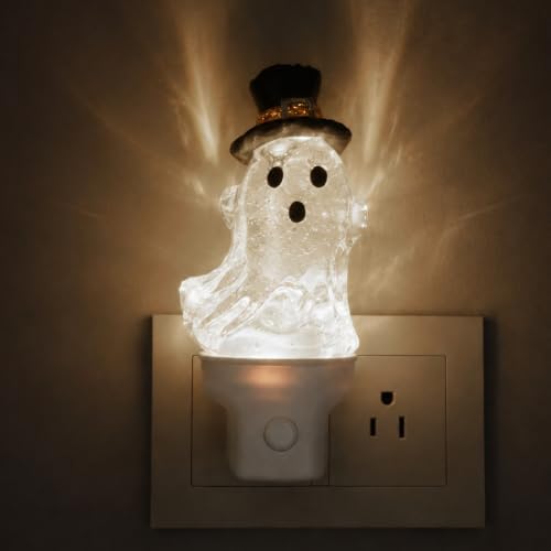 Halloween Ghost Plug-in Night Light with Moving Glitter and Top Hat by Niqelva