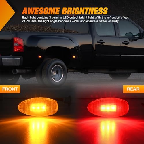Nilight Fender Side Marker Light Red Amber Fits 2001-2014 Chevy GMC
