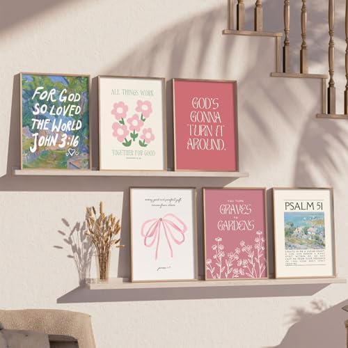 Bible Verse Wall Art Christian Canvas Wall Decor Aesthetic Scripture Wall Art Preppy Religious Posters Jesus Painting Floral Bow Pictures Vintage Prints for Living Room Bedroom 8x10x6 Inch Unframed - Image 5