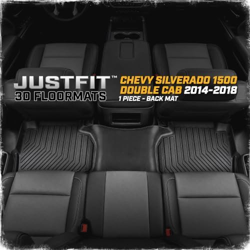 CAT® JustFit™ 3D Custom Fit Rear Floor Mat for Chevy Silverado 1500 Double Cab 2014-2018, Heavy Duty Rubber Floor Liner Laser Measured, Silverado Accessories
