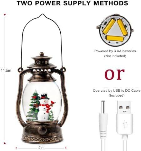 Christmas Snow Globe Lantern with LED Lighted Water Glitter, Hanging Kerosene Style Snowman Scene, Vintage Bronze Tabletop Holiday Decoration Gifts - Image 7