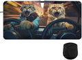 Cool Cat Animal Driving Windshield Sun Shade, Car Sunshade for Auto Truck SUV, Sun Shield that Keeps Your Vehicle Cool, Foldable, Storage Bag 59 x 30 in