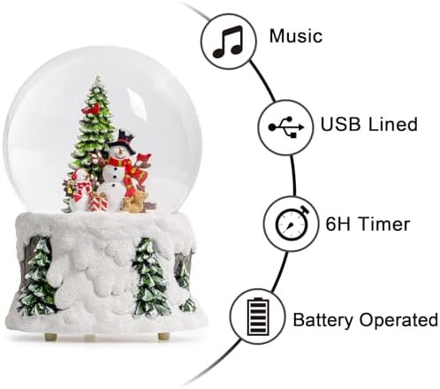 Christmas Snow Globe Lantern Water Glittering Snowman Scene with Music & Timer, USB Lined/Battery Operated Lighted Water Lantern for Christmas Festival Decoration Gifts - Image 4