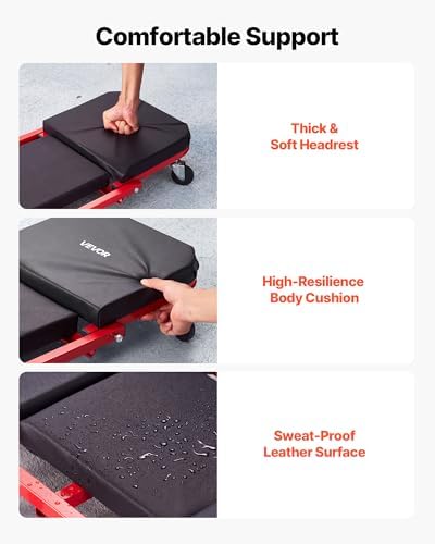 VEVOR 40 in 2-in-1 Folding Mechanic Creeper, Z Creeper Seat & Under Car Garage Roller, 450 lbs Rolling Creeper Stool with 6 Swivel Casters, Padded Headrest for Auto Repair - Image 5