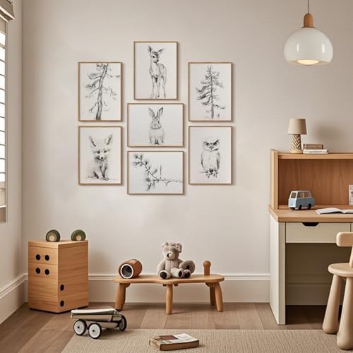 Vintage Nursery Wall Art Woodland Animal Canvas Decor Baby Room Wall Art Forest Animal Pictures Kids Tree Prints Posters Nature Deer Fox Painting Nursery Artwork for Bedroom 8x10x7 Inch Unframed - Image 3