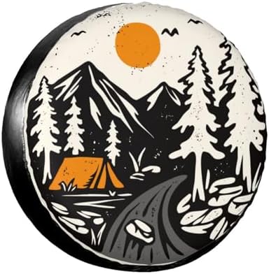 Campsite Sunrise Mountain River Spare Tire Cover Universal Waterproof Wheel Tire Covers Dust-Proof Wheel Tire Protector Tyre Covers for Trailer RV SUV Camping Off-Road Truck Vehicle Travel 14 Inch
