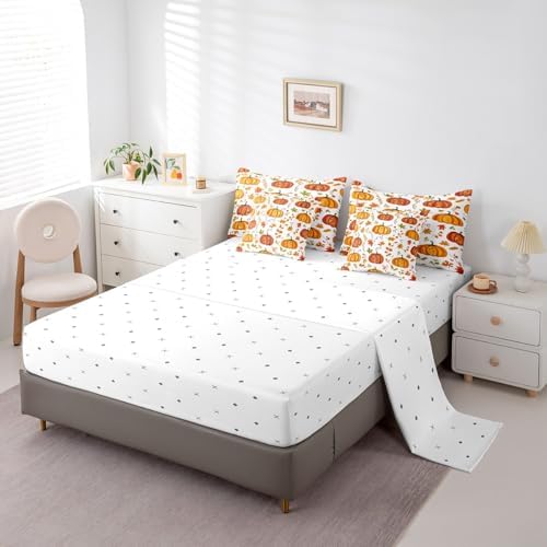 Erosebridal Farmhouse Thanksgiving Full Comforter Set with Sheets 7 Piece Country Fall Theme Bedding Set,Autumn Harvest Pumpkin Bed in A Bag Nature Maple Leaves Bed Set with Comforter - Image 4
