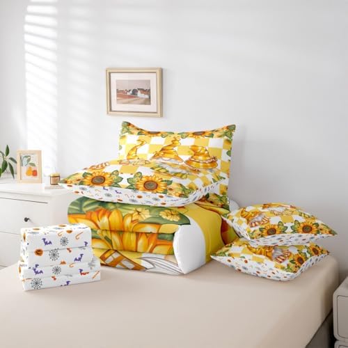 Erosebridal Scandinavian Gnome Full Size Comforter Set - Bedding Set Full 7 Pieces,Farmhouse Sunflower Bed in a Bag Cartoon Cute Kawaii Santa Dwarf Bed Set with Comforter,Sheets,Pillowcases & Shams - Image 5