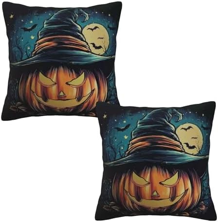 Halloween Witch Hat Pumpkin Throw Pillow Covers 18x18 inch Set of 2 Pillow Case Cushion Cover for Home Sofa Couch Living Room Car Decor by Mshutbna