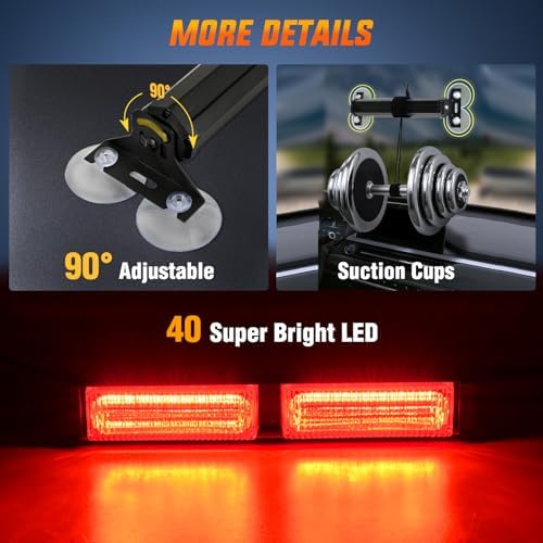 Nilight 40LED Red Emergency Strobe Traffic Advisor Light Bar with Suction Cups Dash Safety Warning Hazard Flashing Lights Interior Front/Rear Windshield for Trucks Construction Vehicles
