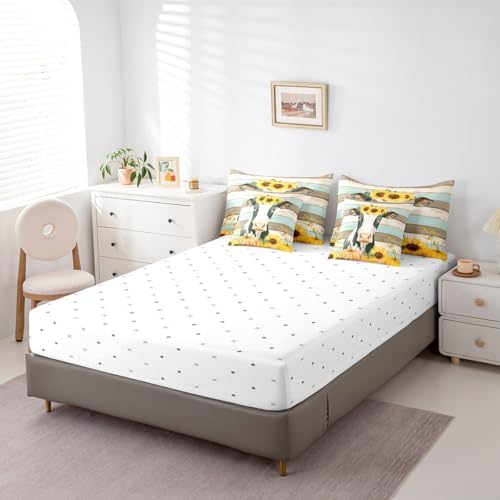 Erosebridal Milk Cow Full Comforter Set - 7 Pieces Yellow Sunflower Thanksgiving Pumpkin Bedding Sets Full Bed in a Bag with Reversible Cowboys Farm Animals Comforter,Sheets,Pillowcases & Shams - Image 5