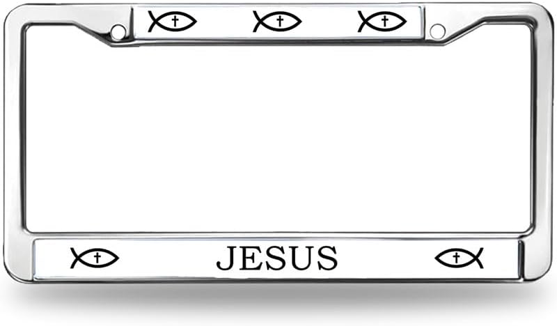 Jesus Fish Faith License Plate Frame Christian Faith Gift License Plate Frame Cross and Fish Scratch-Resistant License Plate Frame with Chrome Mounting Set