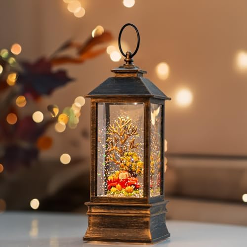 Fall Snow Globe Lantern Thanksgiving Glittering Lighted Lantern, Fall Harvest Day Decorations Gifts, Home Fall Halloween Decor (Pumpkins &Truck) - Image 2