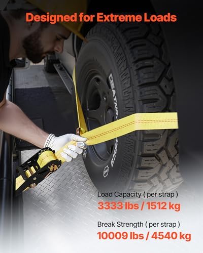 VEVOR Wheel Chock Tie-Down Kit, Tire-Style Trailer Tie Down Strap, Car Tie Down Kit with Spring Hook, Break Strength 10009 lbs & Working Load 3333 lbs Motorcycle System for ATV, SUV, Trailer