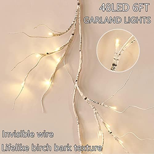 Fudios Lighted Birch Garland with Timer 48 LED Fairy Lights 6ft Battery Operated for Mantle Decor, Lit Christmas White Twig Garland Winter Home Wall Decoration Indoor Outdoor Use 1 Set - Image 5