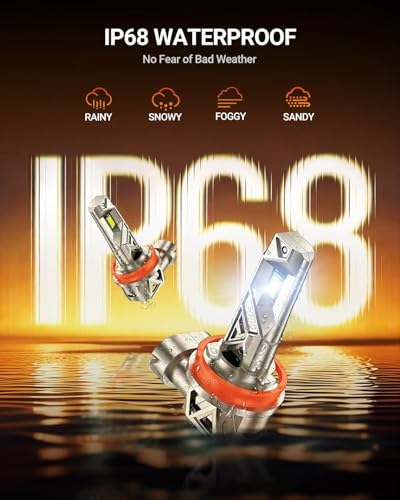 SEALIGHT H11 LED Bulbs, 66,000LM 6500K Cool White, IP68 IP6X 80,000hrs Long Lifespan, Real 1:1 Size Plug N Play, Anti Flickering H8/H9/H16 Fog Bulbs Combo 99% Compatible, Pack of 2