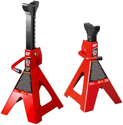 Big RED 12 Ton Jack Stands with Lock Adjustable Height to 28.15'', Fit for Cars, SUVs, and Most Automobiles, Red, 2 Pack by BIGRED