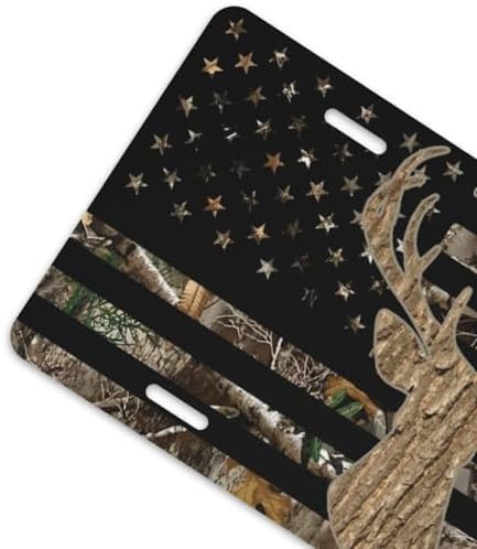 Camouflage Deer American Flag Cool Front License Plate 6x12 Inch