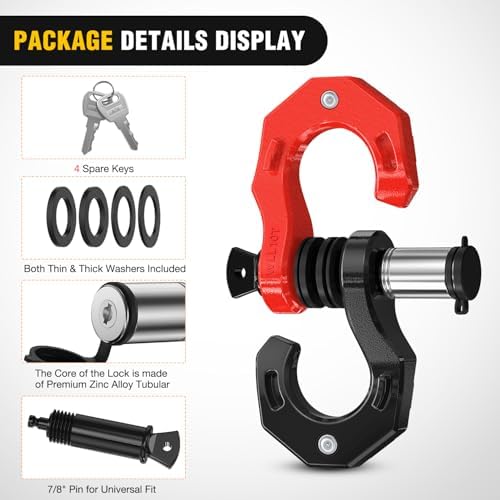 Nilight 2 Pack 3/4" D-Ring Separate Shackle 45,000 Lbs Break Strength | Includes 7/8" Lock Pin, Isolators and Washers Off Road Recovery, for Tow Strap Winch Truck Vehicle Black&Red